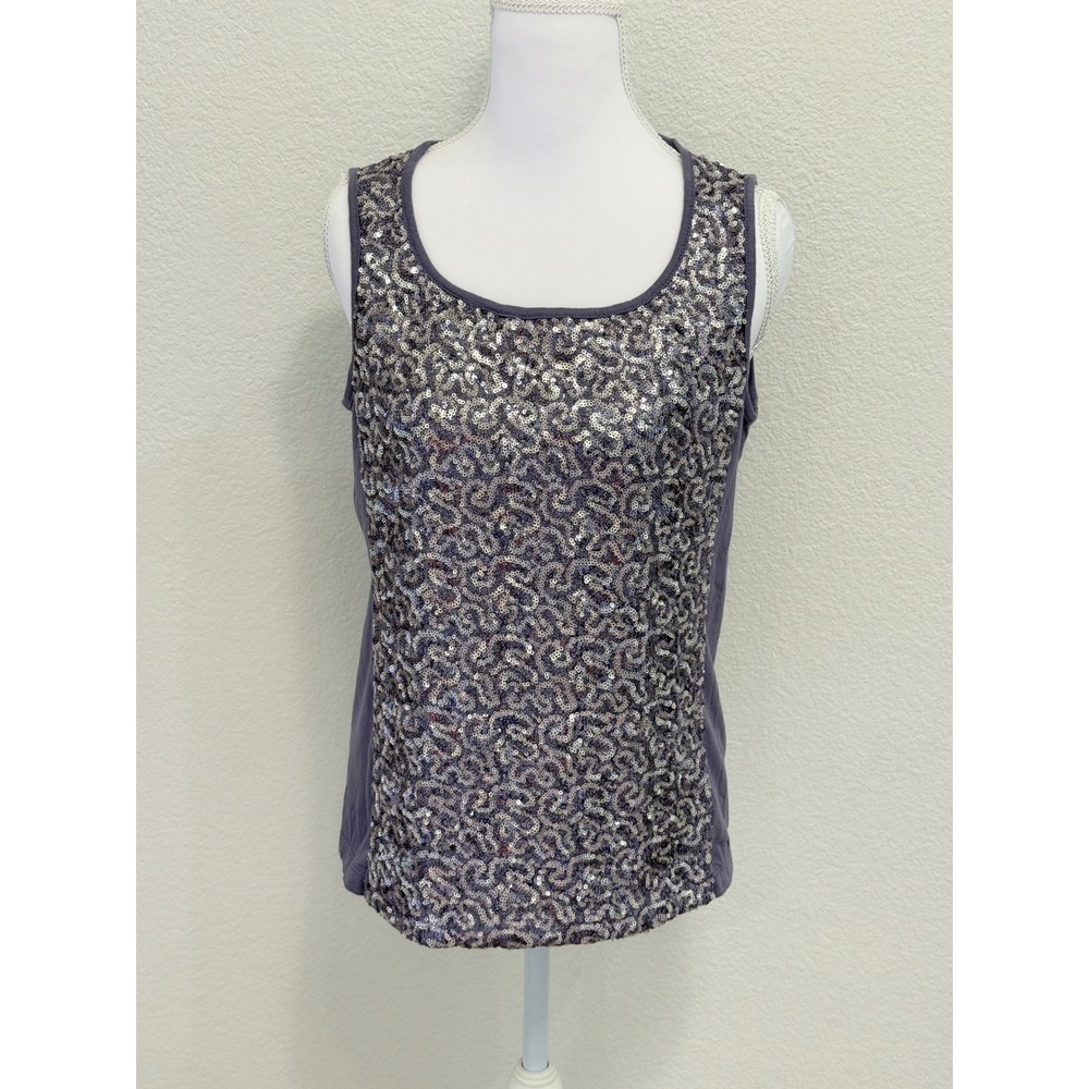 Chicos Shimmer Glimmer Tank Top Plum Frost Purple Sequined Sleeveless Small NWT